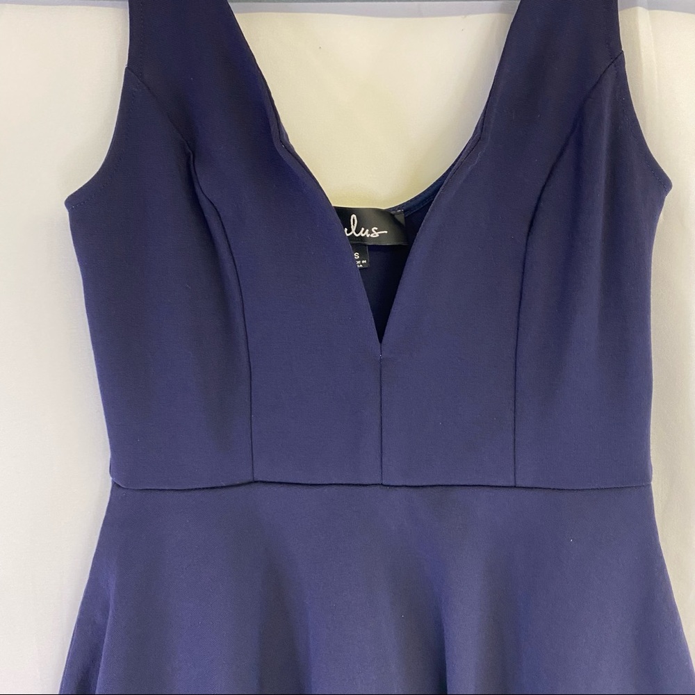 Lulu's  “I Feel Good” Skort Skater Dress Navy Blue Plunging V-Neck - Picture 4 of 12